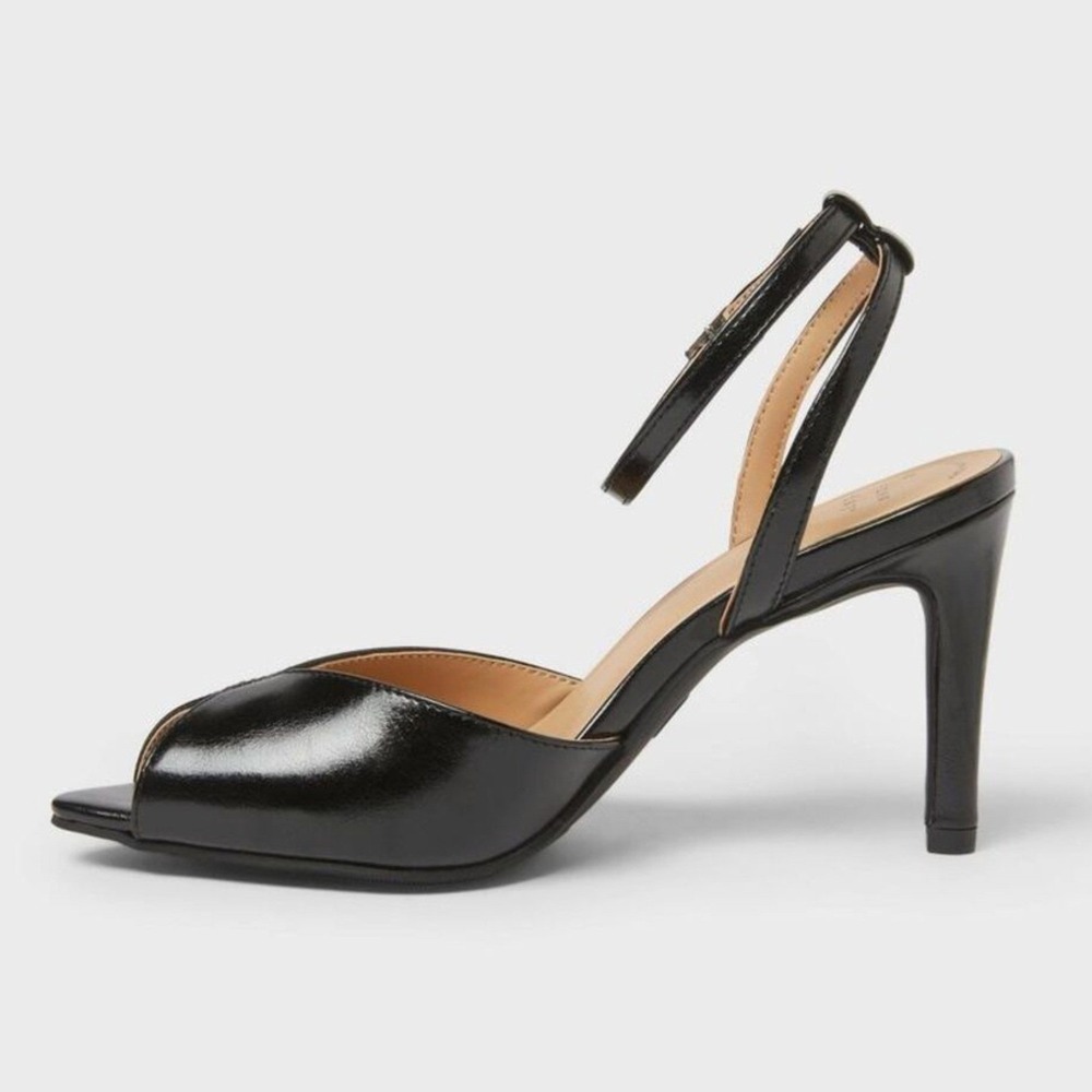 Black Stiletto Heels Open Toe A New Day Virginia Ankle Strap Women's Size 6